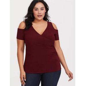 Torrid Burgundy Cold Shoulder Jersey Knit Top